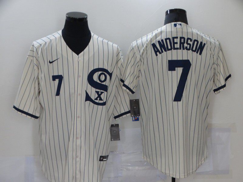 Men Chicago White Sox #7 Anderson Cream stripe Dream version Game Nike 2021 MLB Jerseys